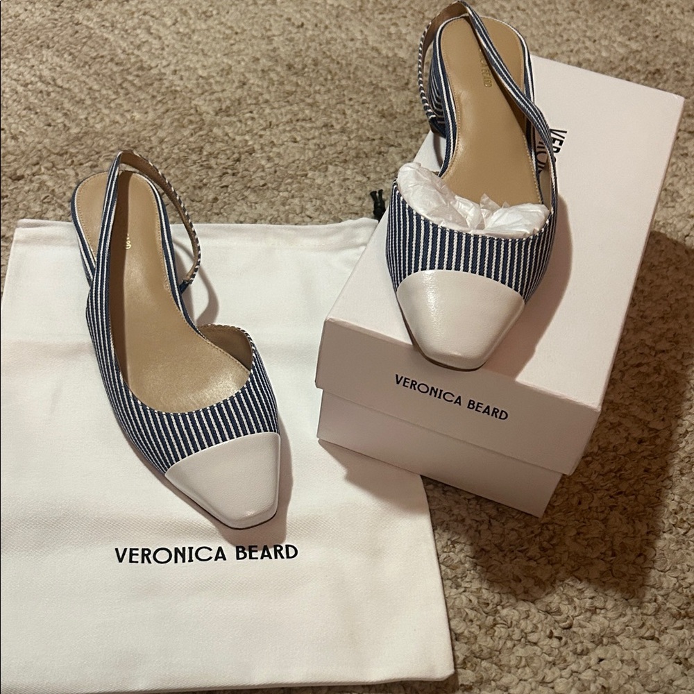 Veronica Beard Navy and White Striped Heels